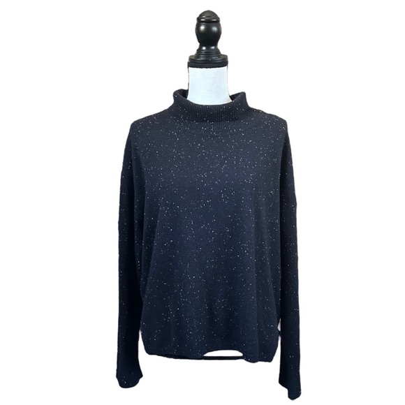 Monrow Neps Black Speckled 100% Cashmere Sweater Mock Neck Fall Casual Medium - Picture 1 of 10
